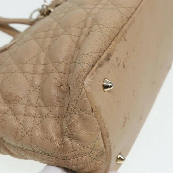 Christian Dior Lady Dior Canage Hand Bag Coated Canvas Cream Vanilla Auth yb647 - Picture 6 of 15